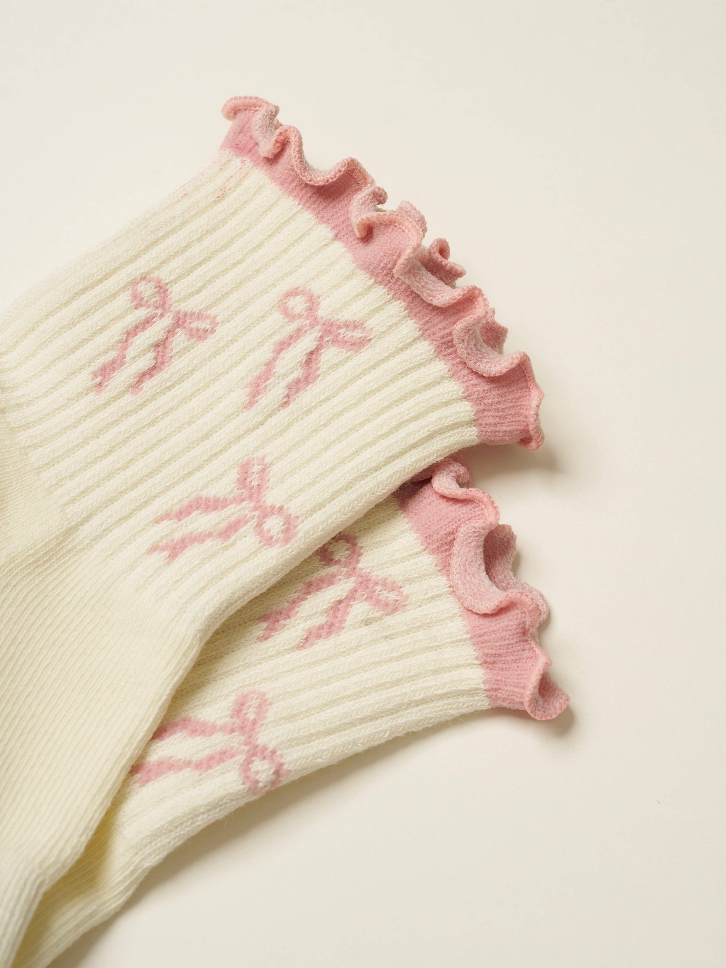 🎀 Bow Ruffle Grip Sock [Soft Pink]