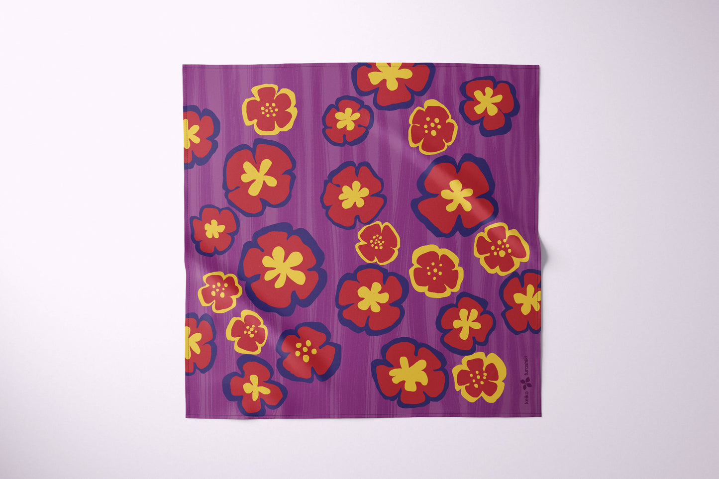 Furoshiki Reusable Japanese Fabric Gift Wrap Red Flowers