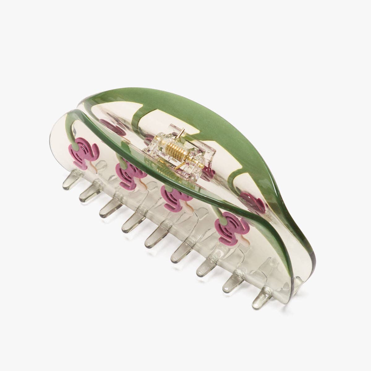 Bleeding Heart Flower Long Green Acetate Hair Claw Clip