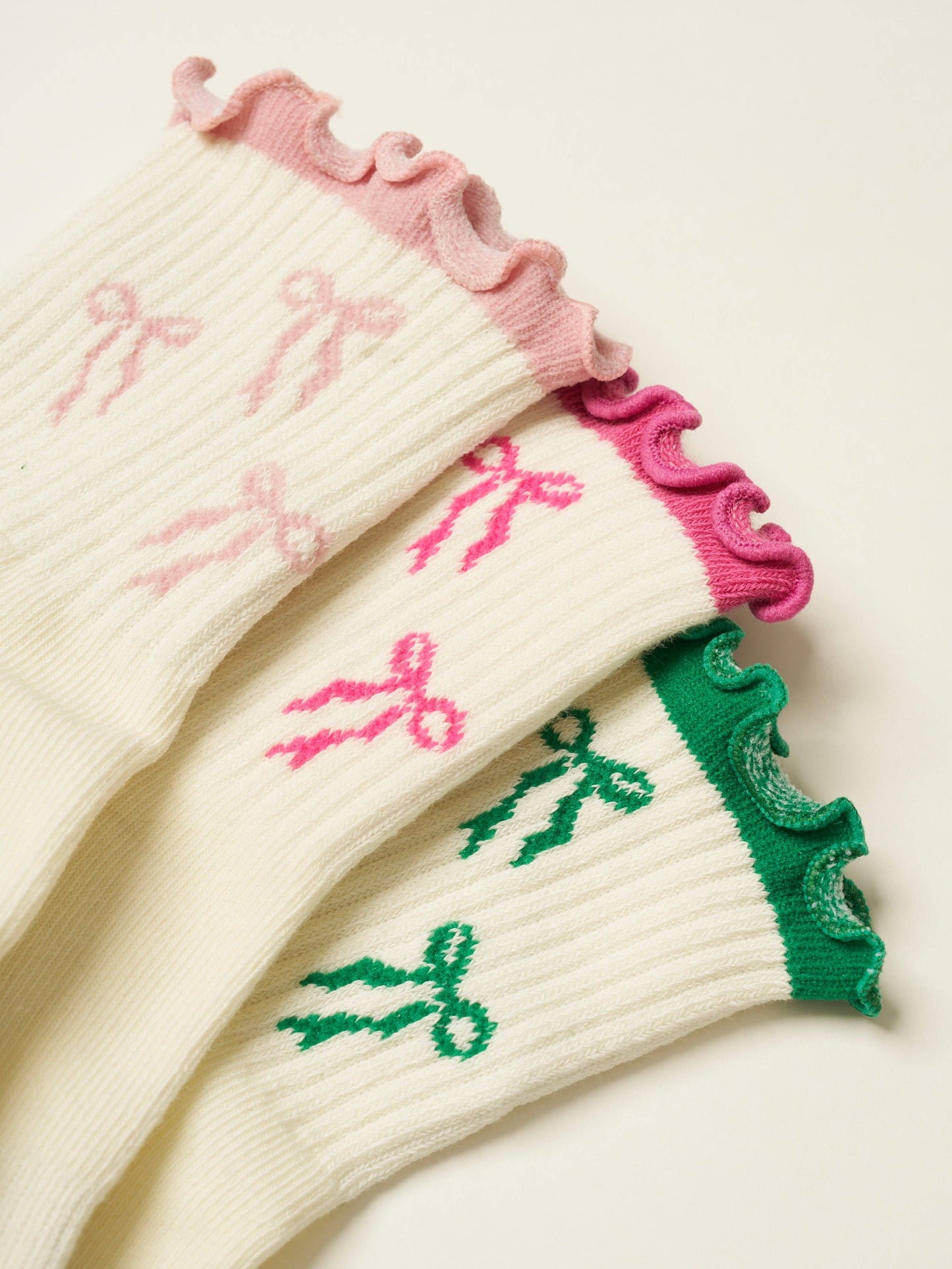 🎀 Bow Ruffle Grip Sock [Soft Pink]
