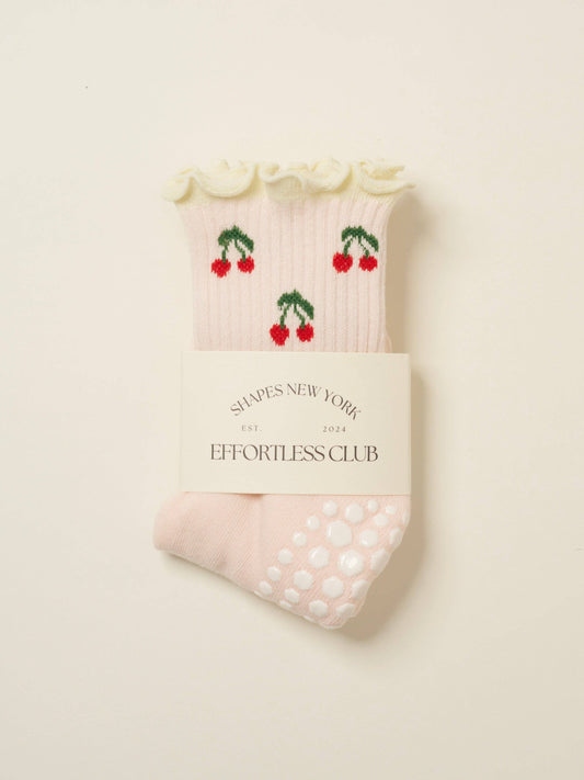 🍒 Cherry Ruffle Grip Sock - baby pink