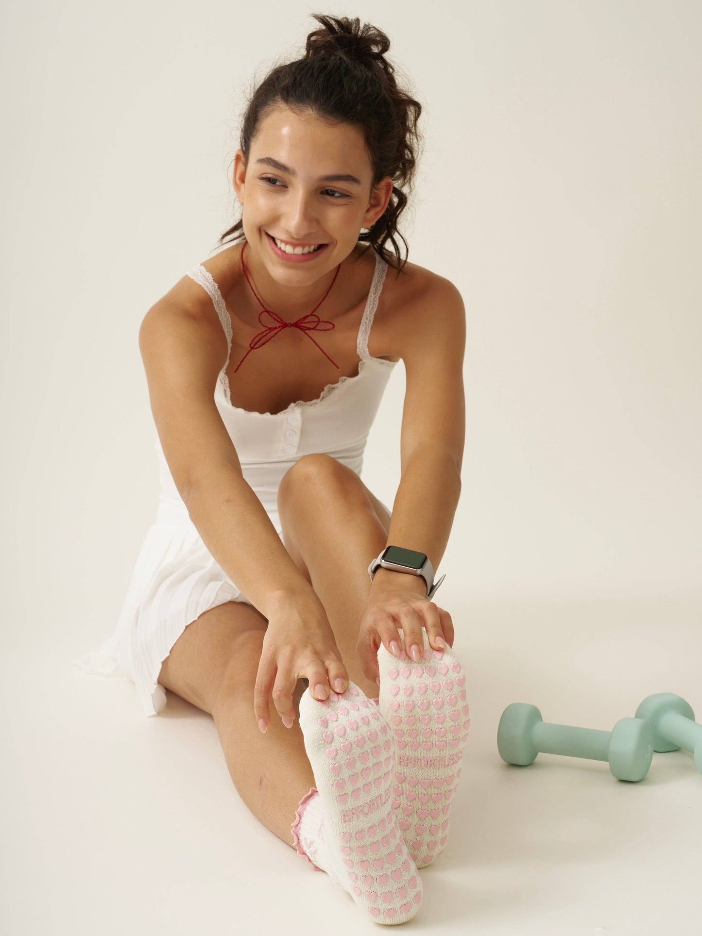 🎀 Bow Ruffle Grip Sock [Soft Pink]