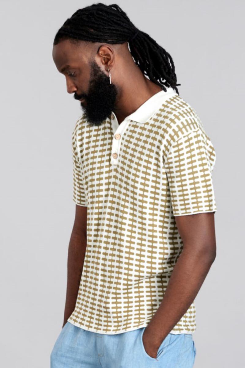 Ivory Cal Polo Top - weave stripe