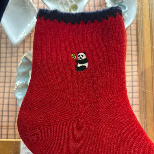 Panda Embroidery Wool Crew Socks