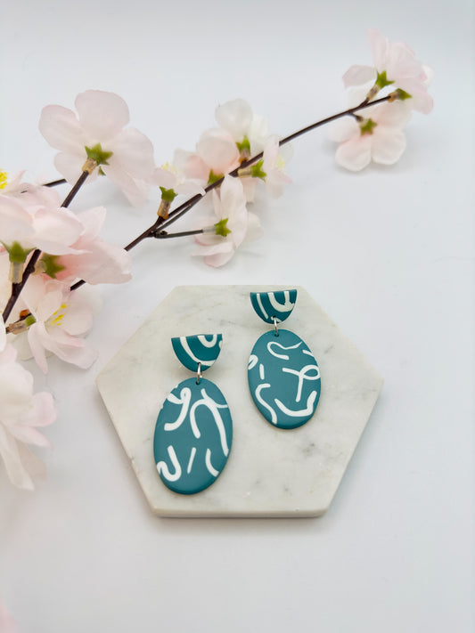 Over the Moon Earrings - teal abstract