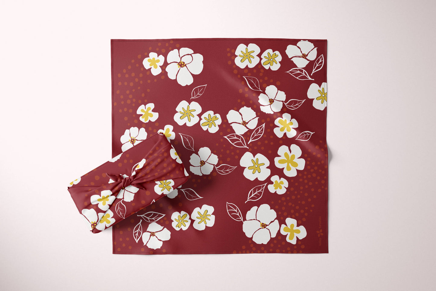Furoshiki Reusable Japanese Fabric Gift Wrap White Camellia