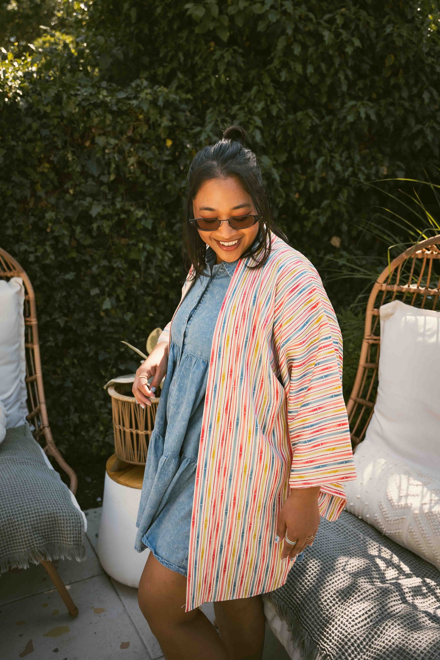 Colorful Bamboo Stripes Haori Vintage Jacket