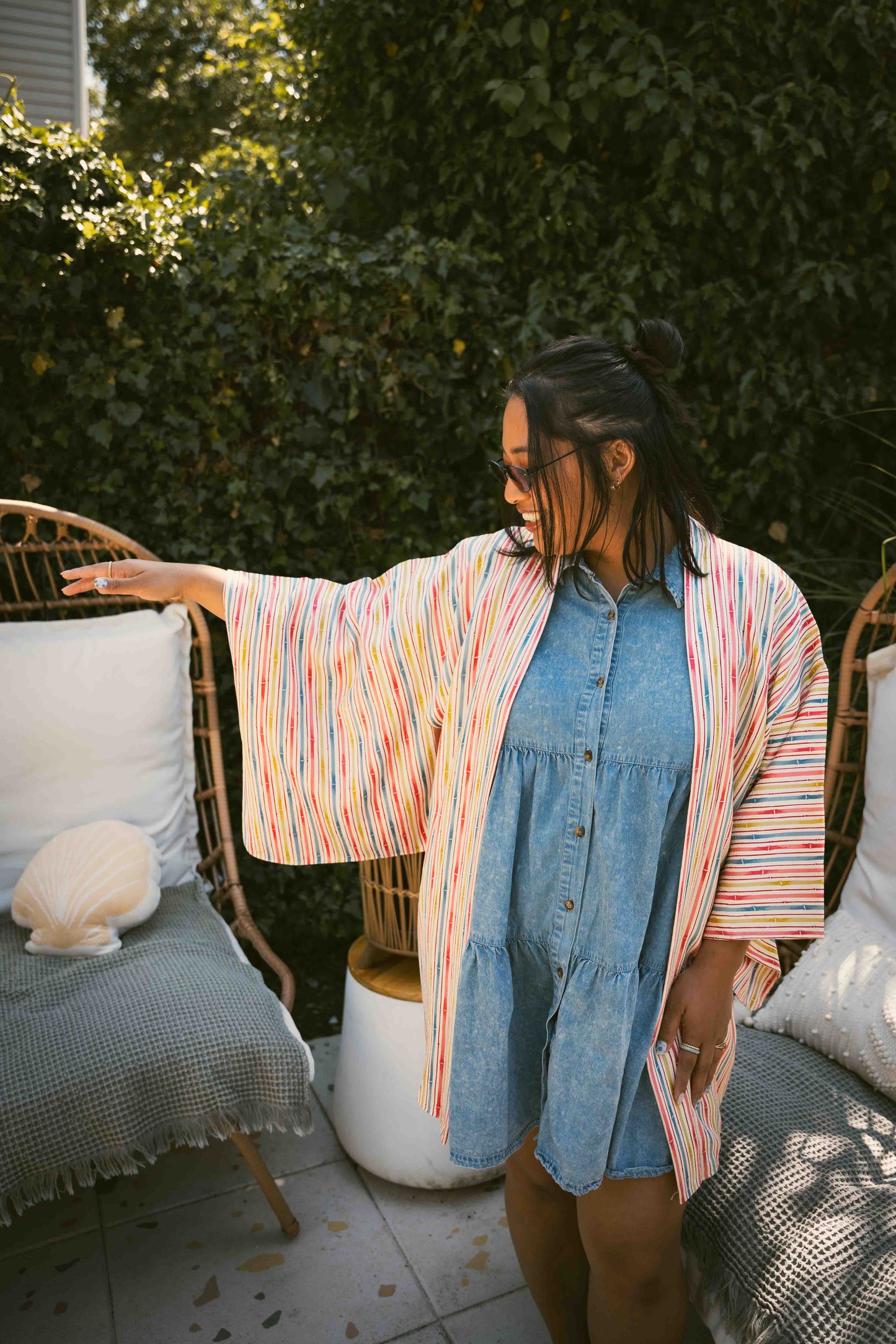 Colorful Bamboo Stripes Haori Vintage Jacket