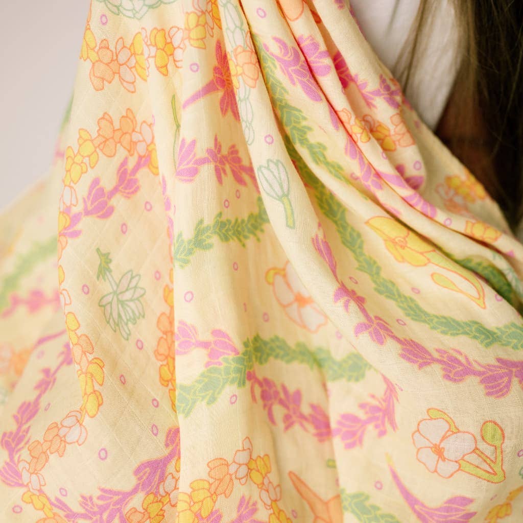 Lei Day in Sand Muslin Swaddle Blanket