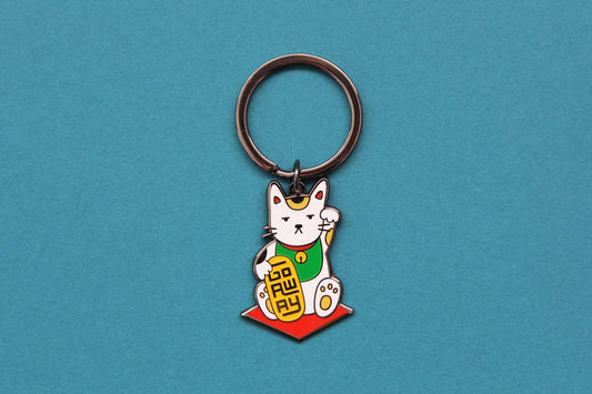 Go Away Maneki Neko Cat Enamel Keychain