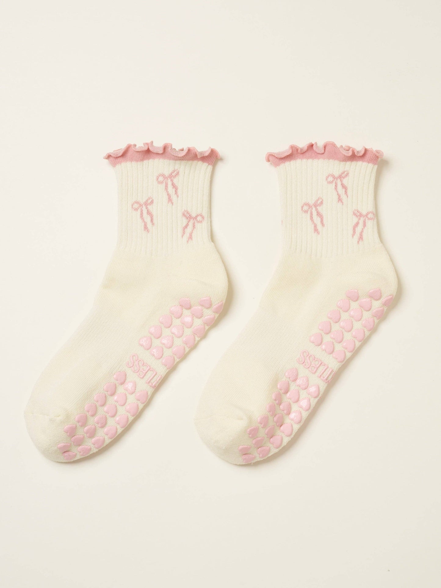 🎀 Bow Ruffle Grip Sock [Soft Pink]