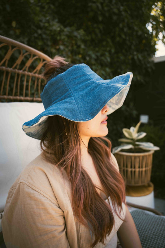 Indigo Reversible Puka Sun Hat