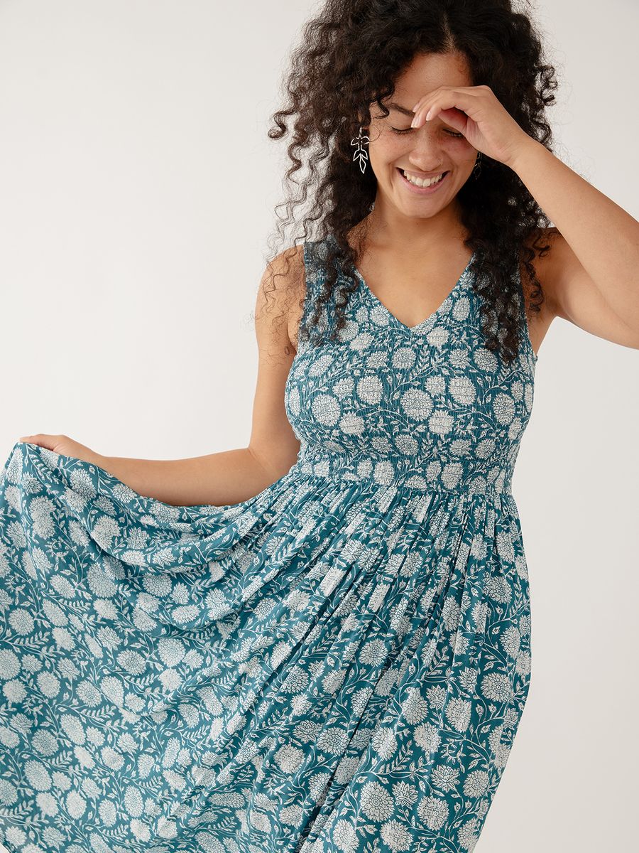 Lily V-Neck Sleeveless Dress Teal Modal