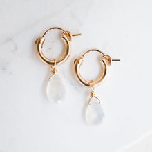 Load image into Gallery viewer, Moonstone Drop Huggie Hoops
