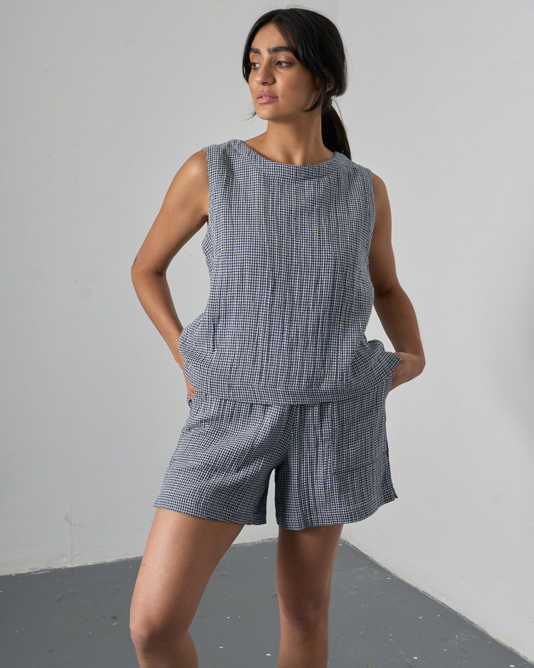 Navy Check Petra Shorts