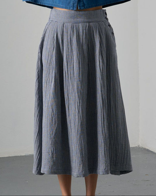 Navy Check Wander Midi Skirt