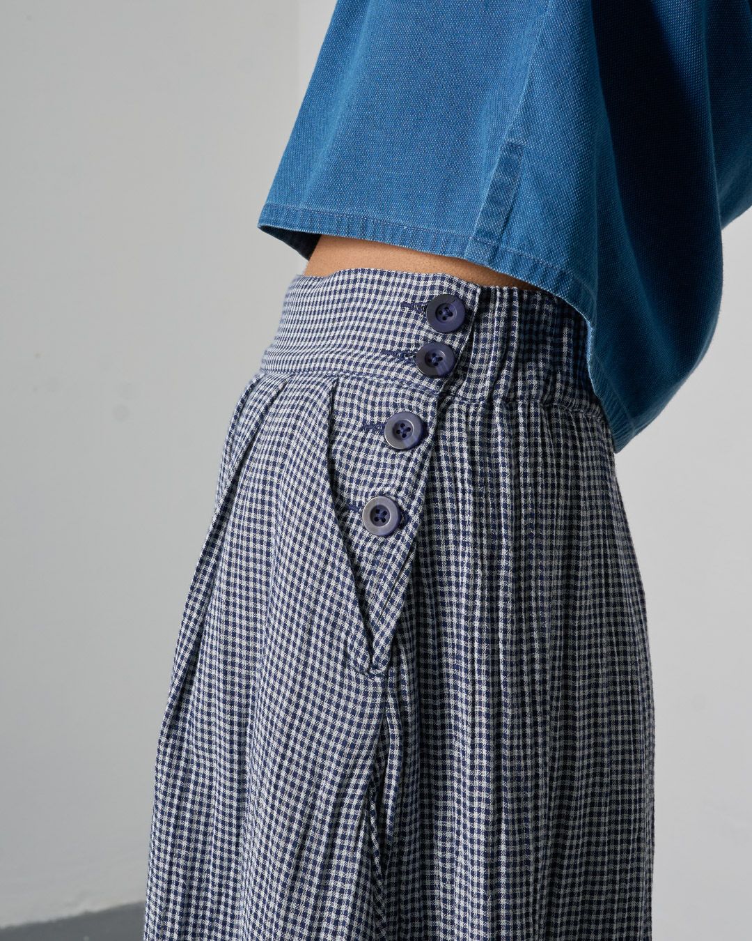Navy Check Wander Midi Skirt