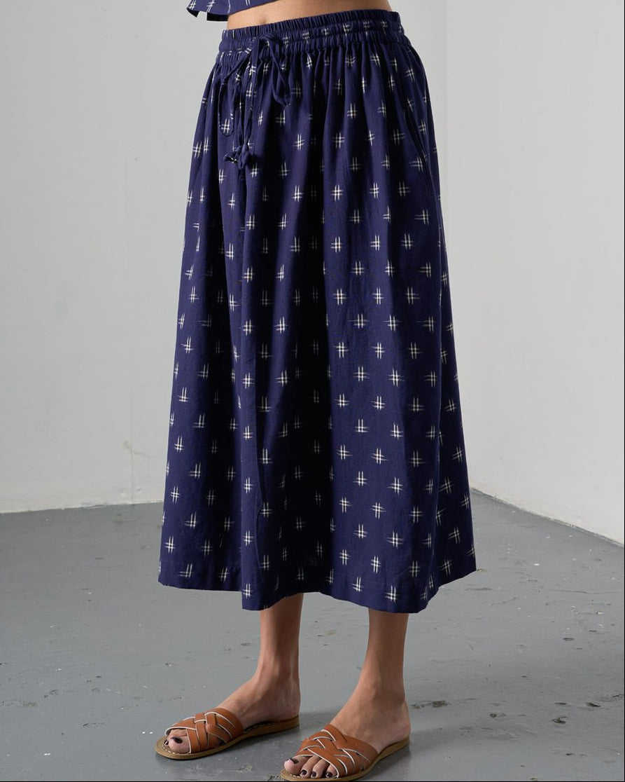 Navy Ikat Una Midi Skirt