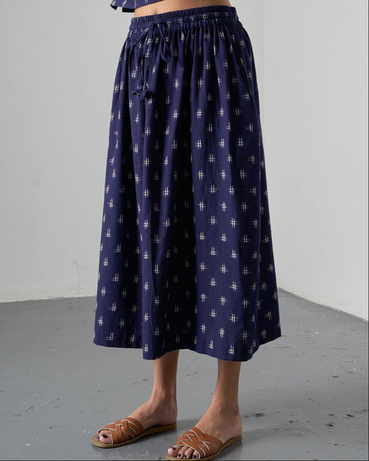 Navy Ikat Una Midi Skirt