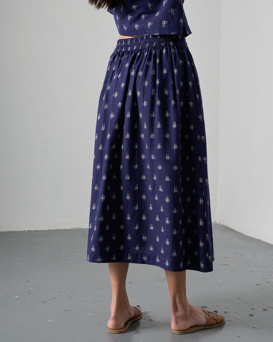 Navy Ikat Una Midi Skirt