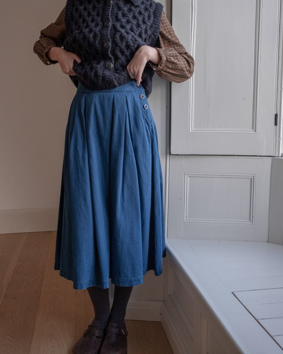 Textured denim Wander Pleated Skirt