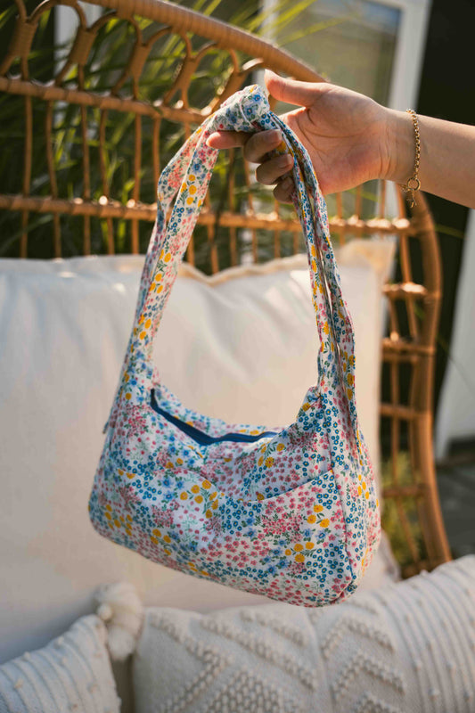 White Garden Wavy Furoshiki Bag