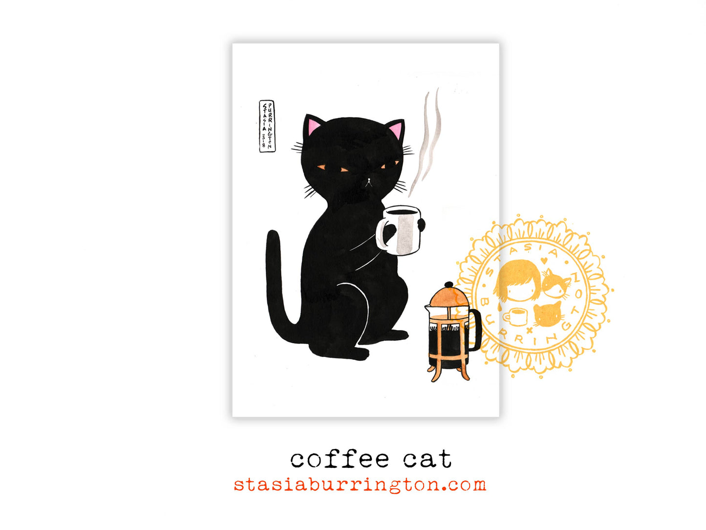 Coffee Cat Postcard/Mini Print