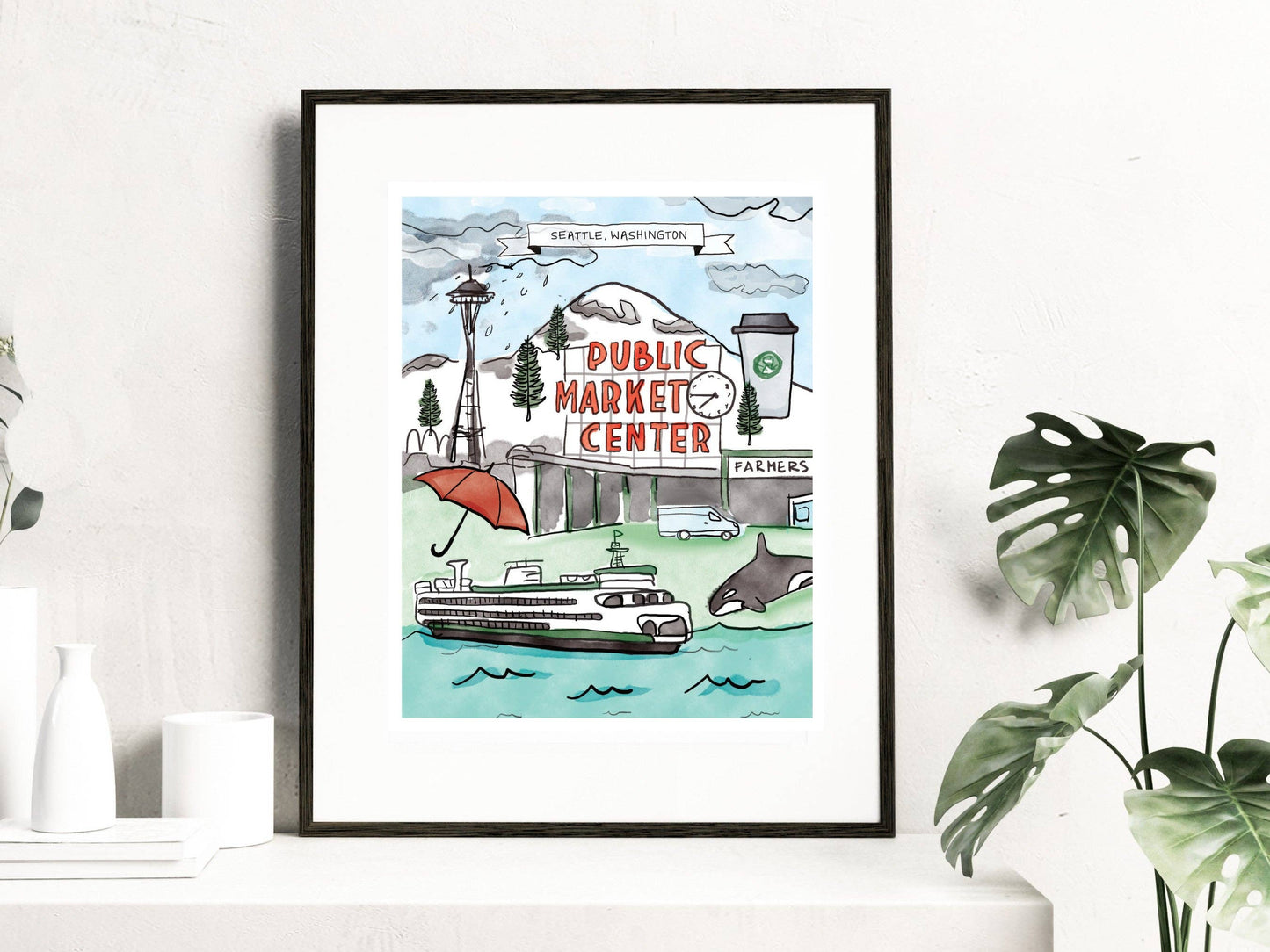 Seattle Icons Art Print 5x7