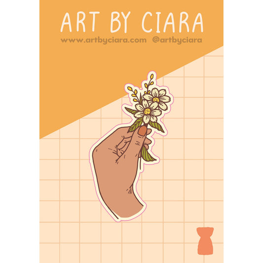 Hand with Flower (dark skin tone) Sticker
