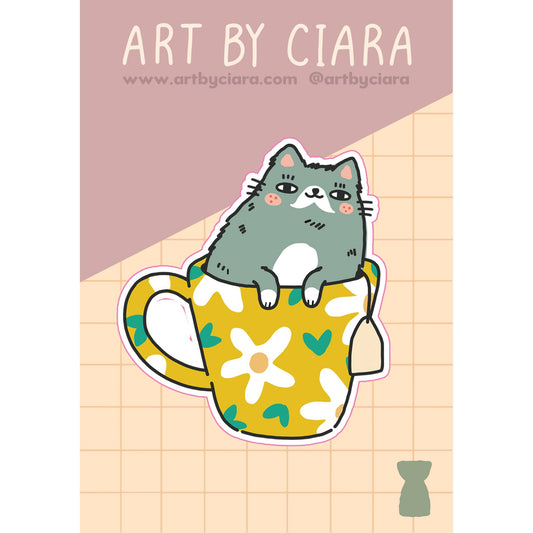 Cat in Tea Cup Sticker