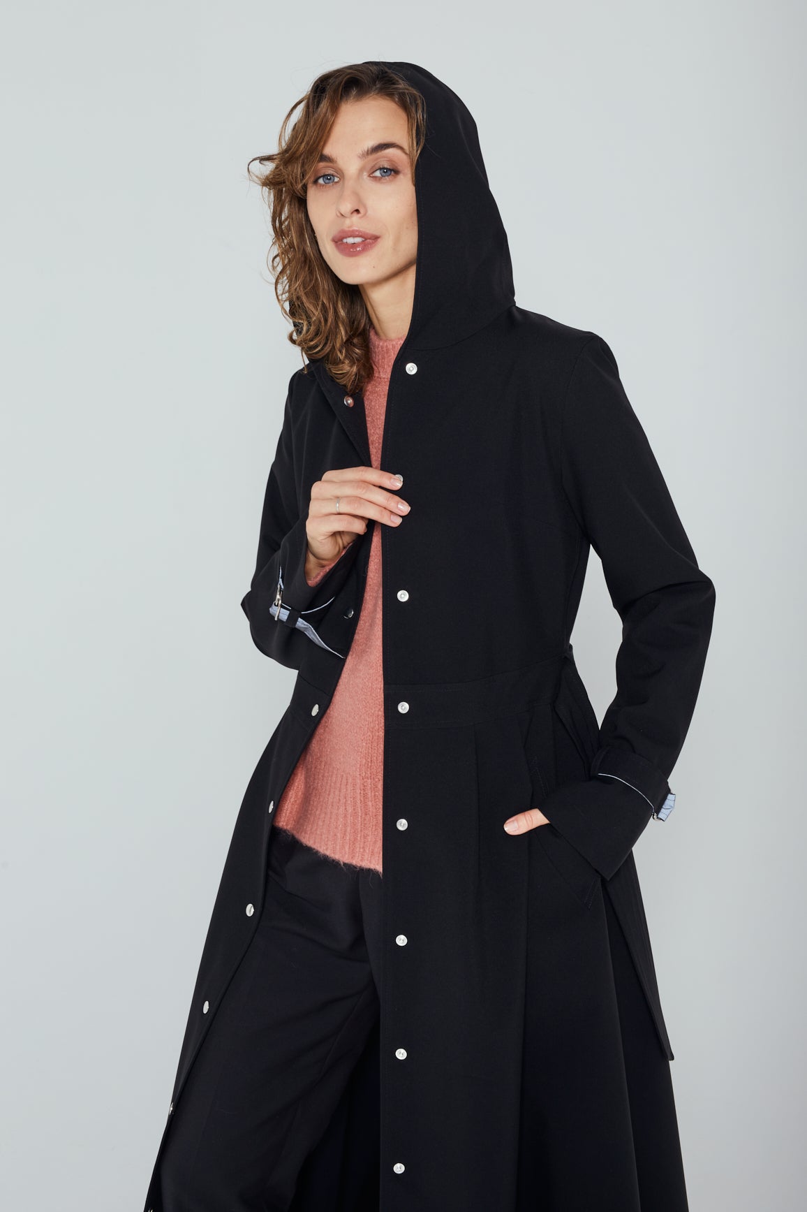 Black long raincoat womens online