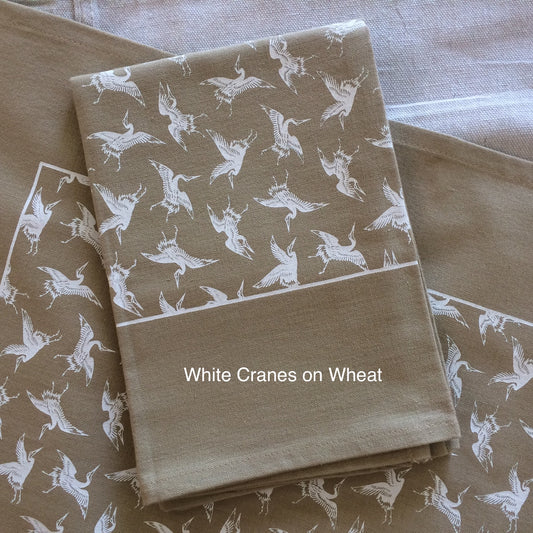 White Cranes Tea Towel
