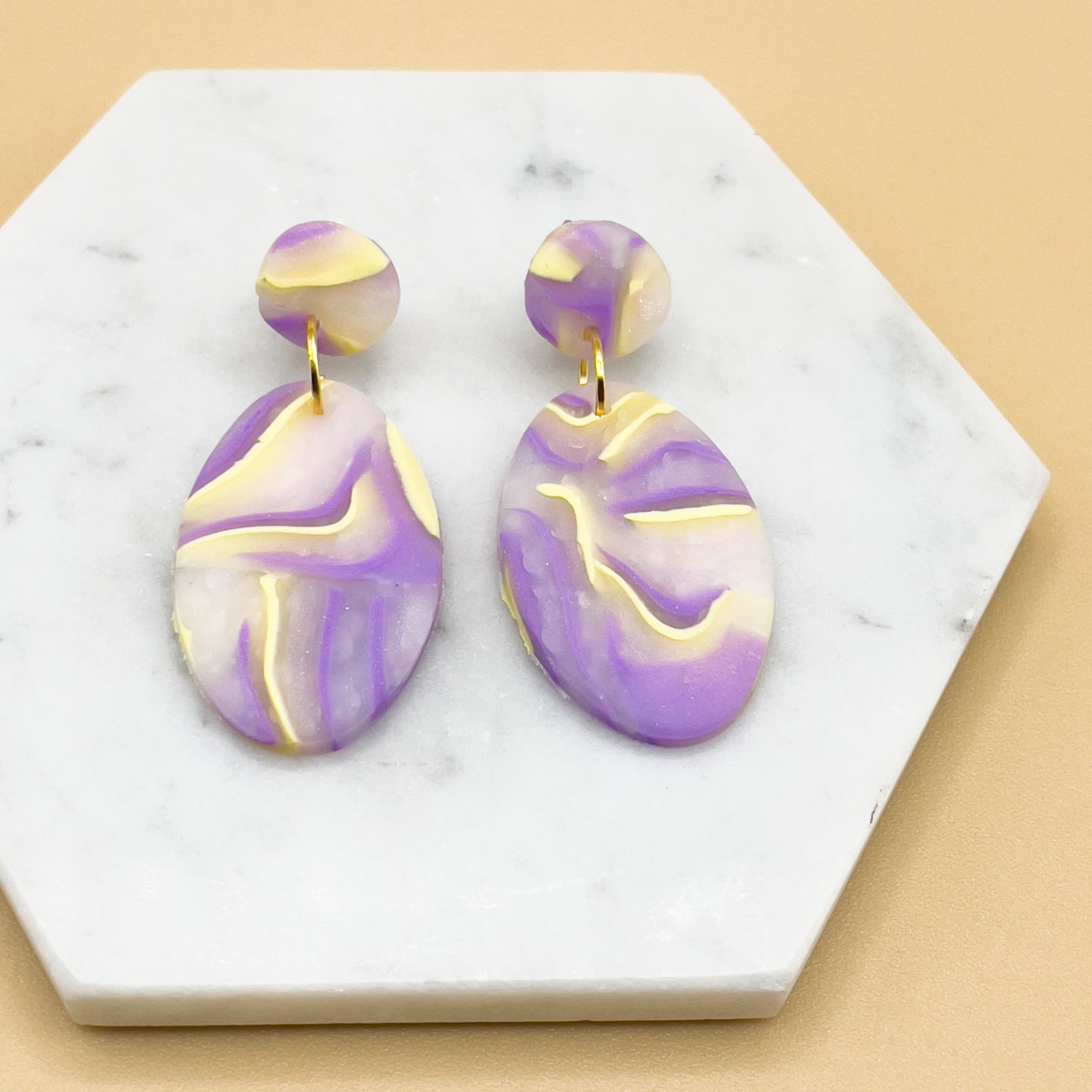Circle Oval Earrings - purple swirl