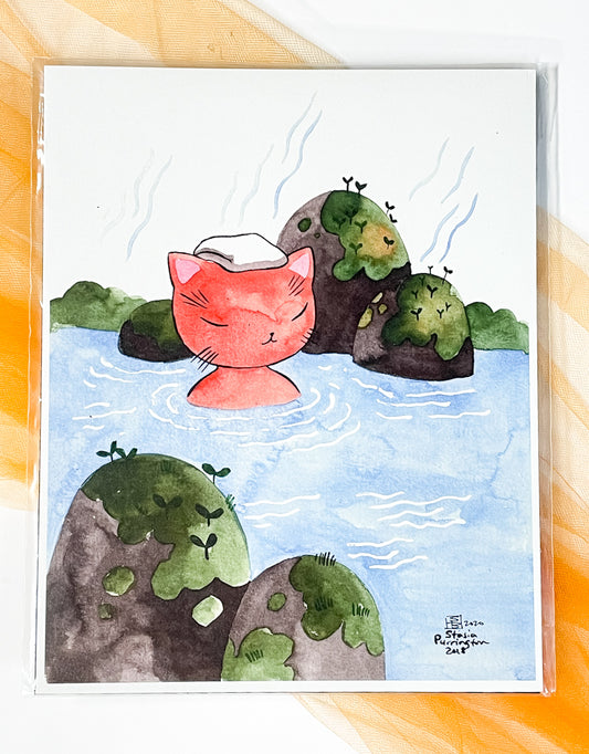 Onsen Cat Print