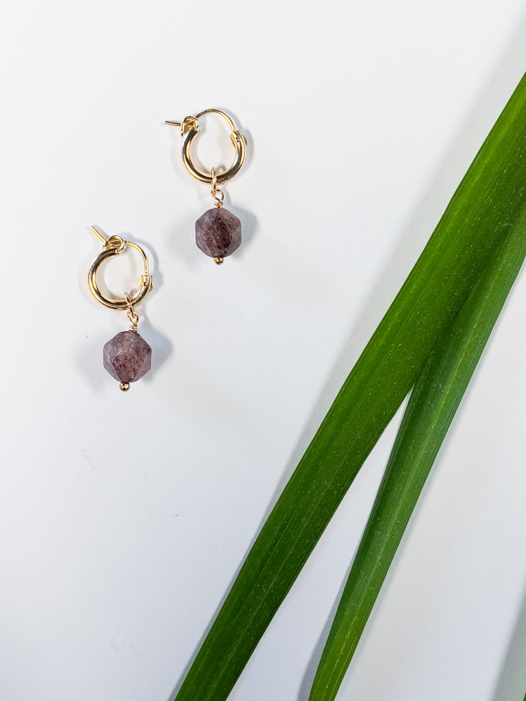 Strawberry Quartz Huggie Hoops
