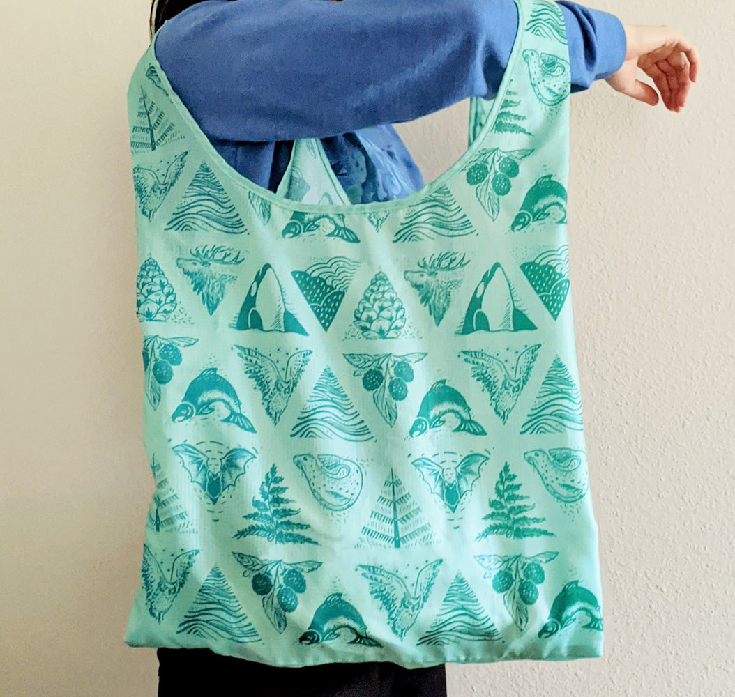 PNW Pattern Fold-Up Tote Bag