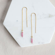 Load image into Gallery viewer, Pink Tourmaline Bar Threaders
