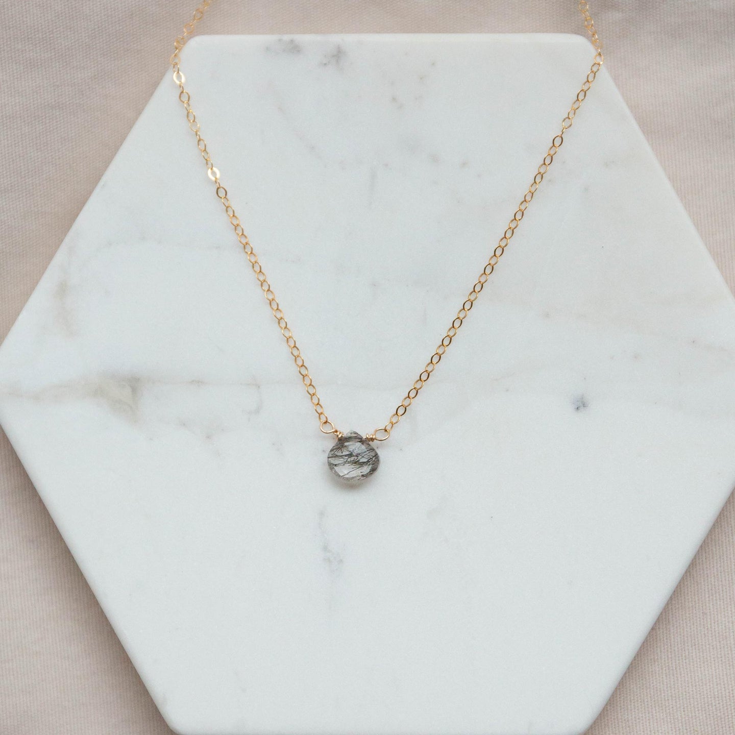 Rutilated Quartz Drop Necklace - gold