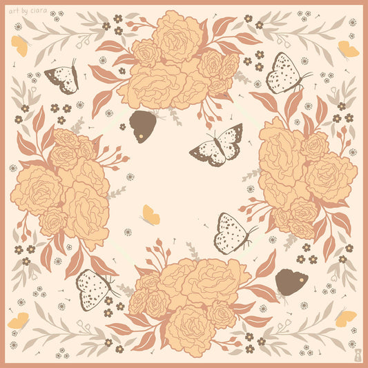 Peach Butterfly and Flowers Bandana