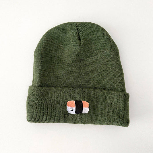 Spam Musubi Beanie: Olive Green