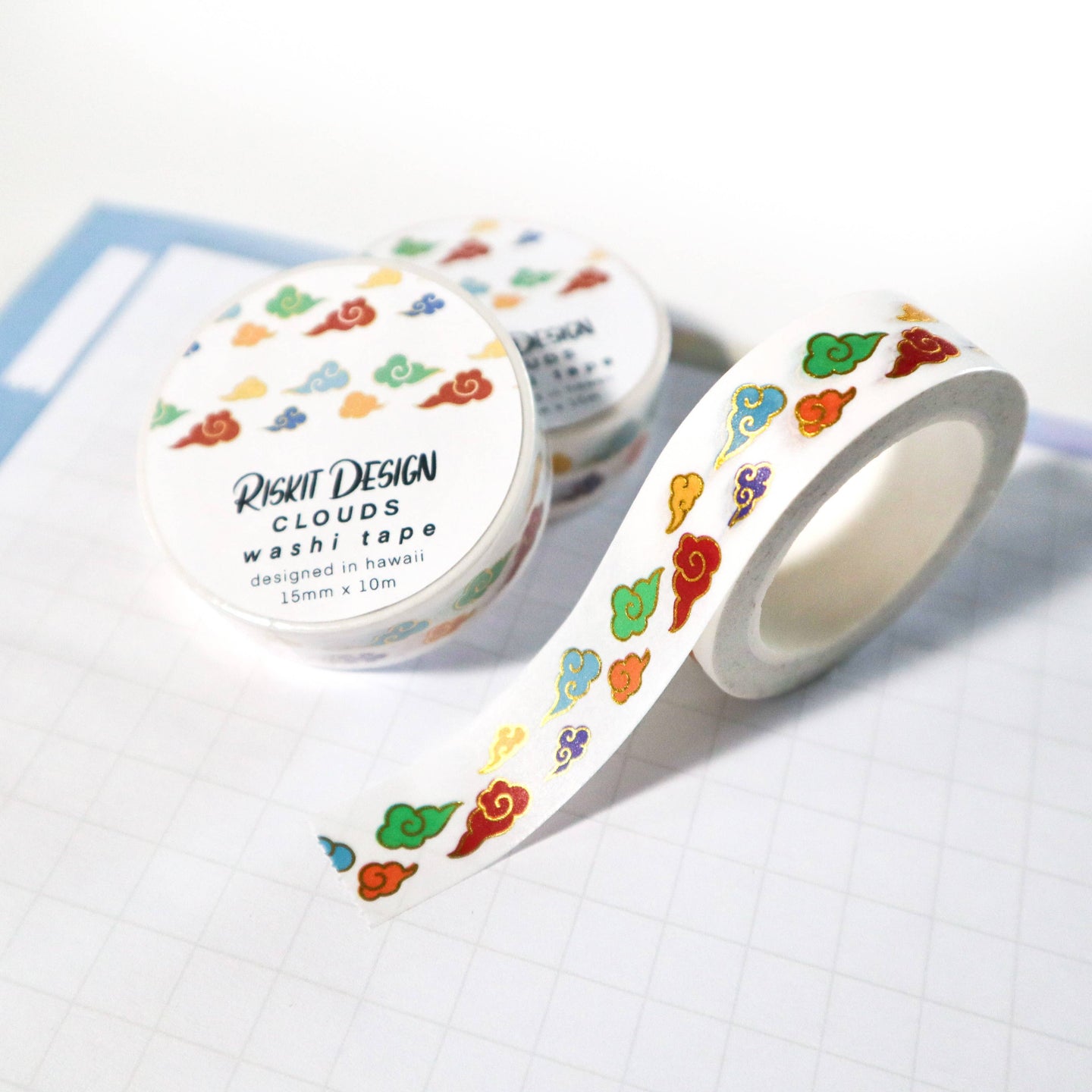 Colorful Clouds Gold Foiled Washi Tape