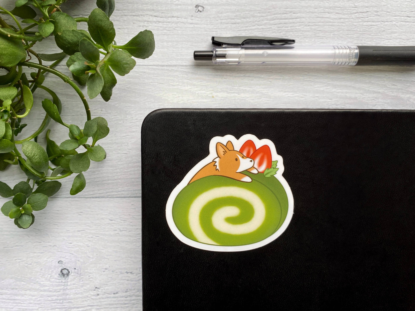 Matcha Roll Cake Corgi Vinyl Sticker