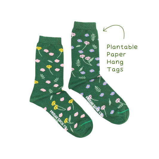 Green Wildflower Floral Women's Socks