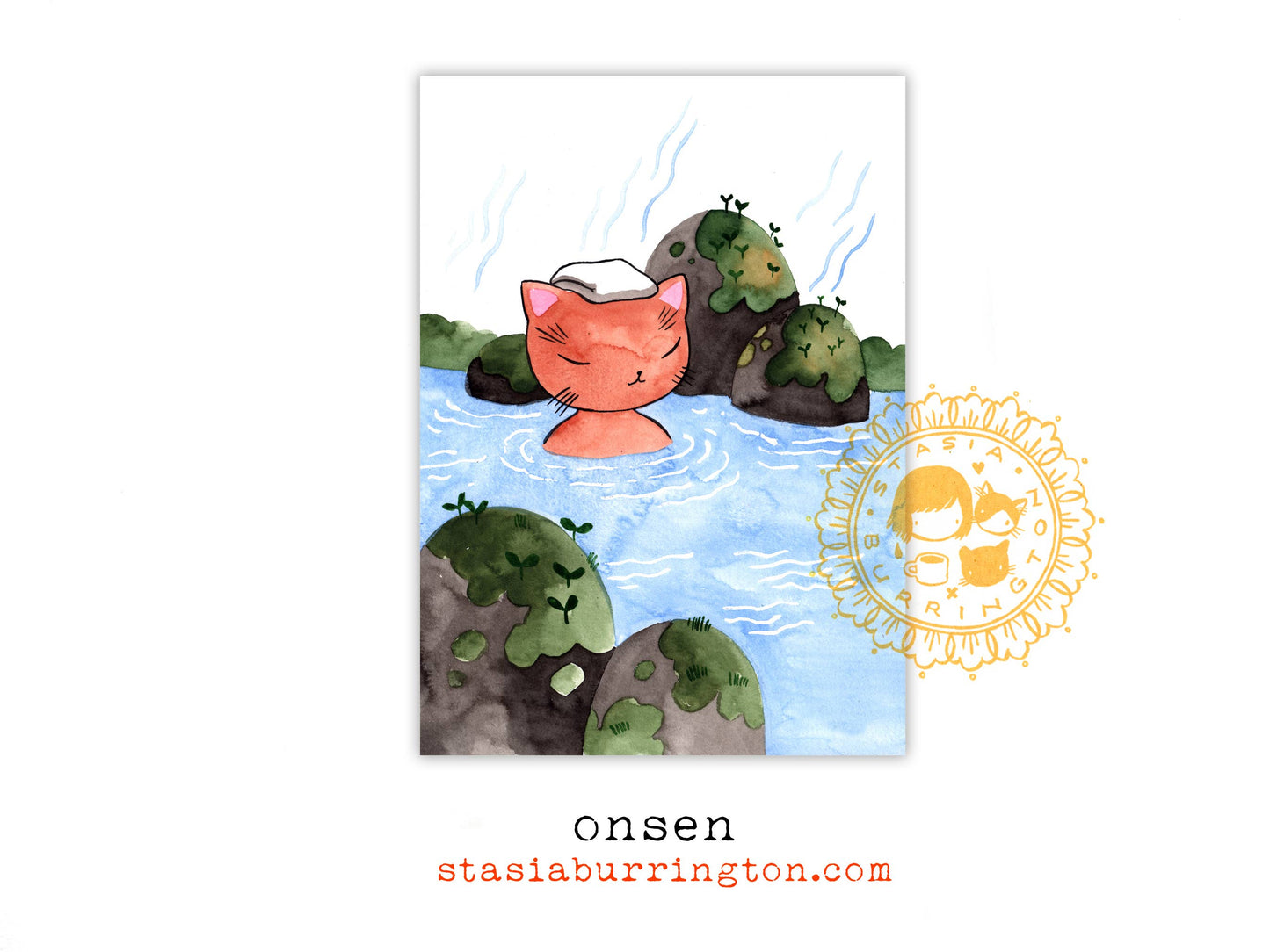 Onsen Cat Postcard/Mini print