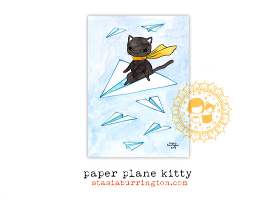 Paper Plane Kitty Postcard/mini print