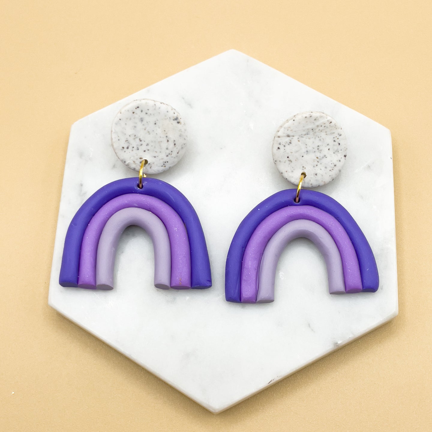 Large Rainbow Dot Earrings - Purple