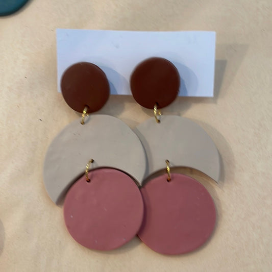 Phase Earrings - pink/tan