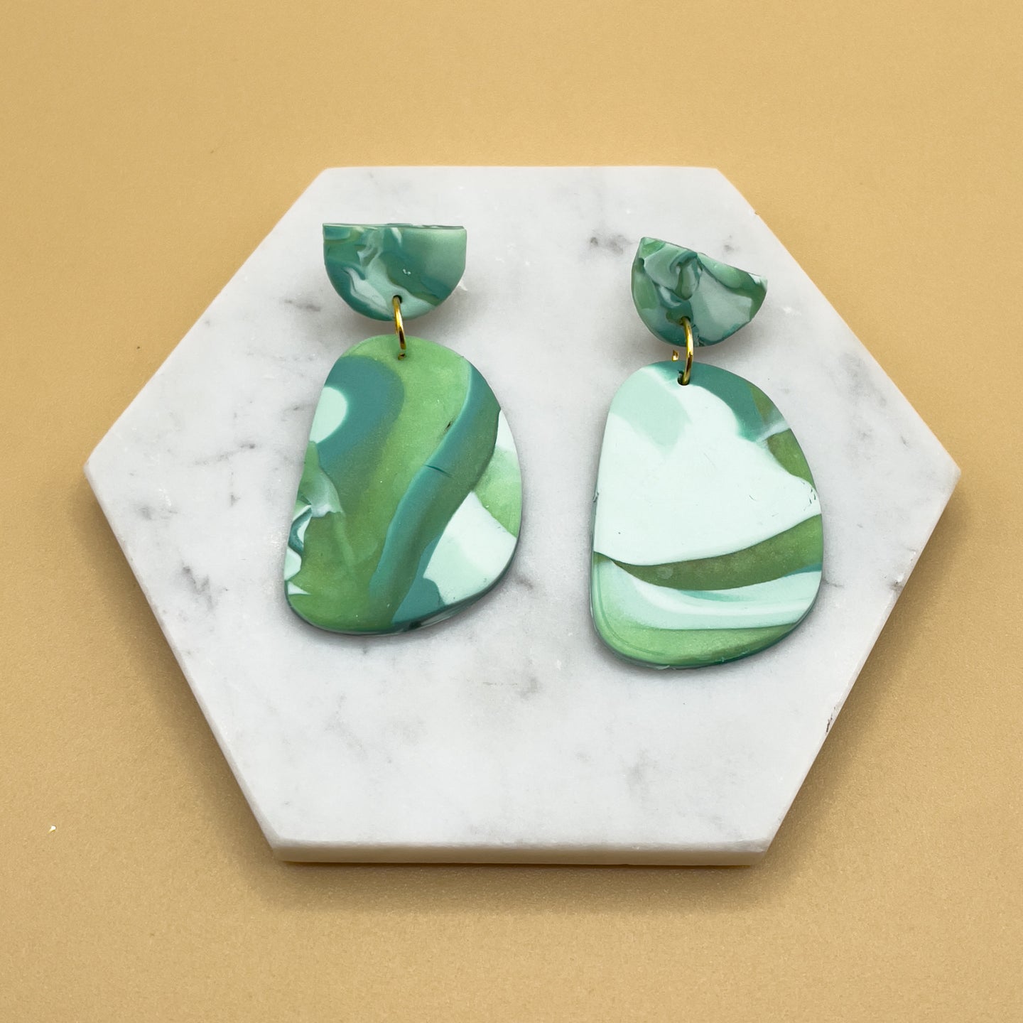 Over the Moon Earrings - Green Marble