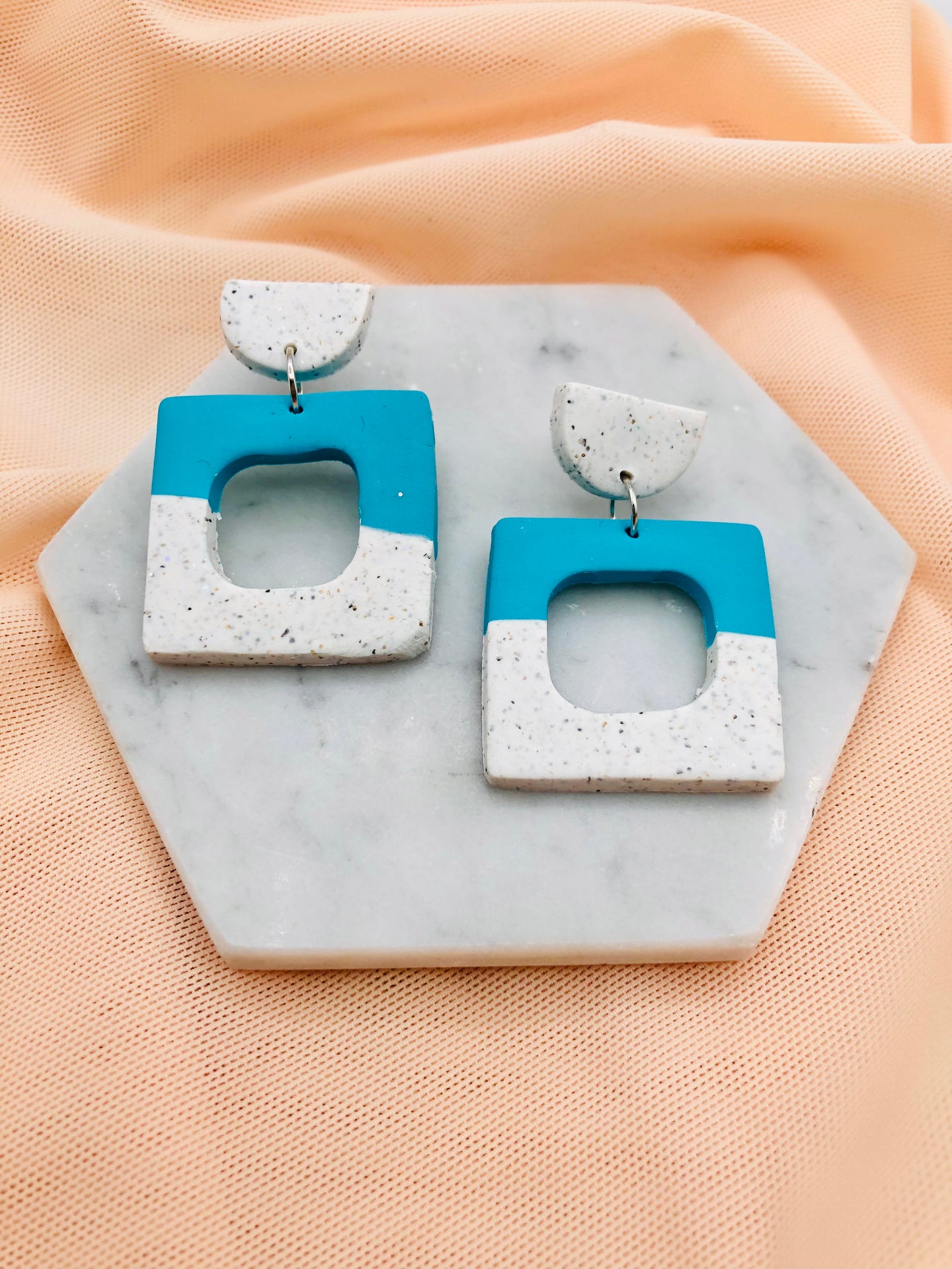 Half Moon Square Earrings - Turquoise